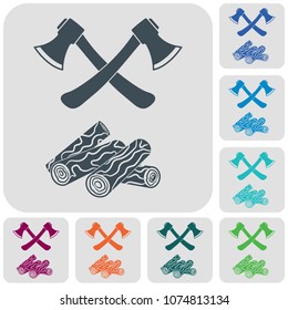 The ax and firewood icon. Flat Vector illustration
