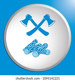 The ax and firewood icon. Flat Vector illustration