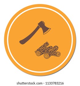 The ax and firewood icon. Flat Vector illustration