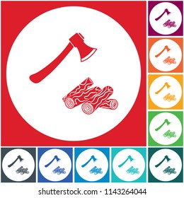 The ax and firewood icon. Flat Vector illustration

