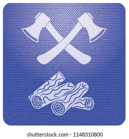 The ax and firewood icon. Flat Vector illustration