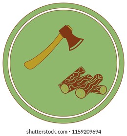 The ax and firewood icon. Flat Vector illustration