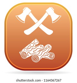 The ax and firewood icon. Flat Vector illustration