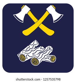 The ax and firewood icon. Flat Vector illustration..