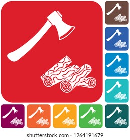The ax and firewood icon. Flat Vector illustration