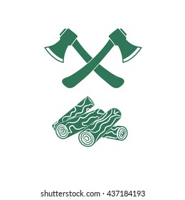 The ax and firewood icon. Flat Vector illustration

