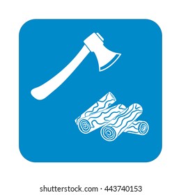 The ax and firewood icon. Flat Vector illustration

