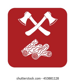 The ax and firewood icon. Flat Vector illustration


