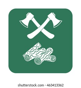The ax and firewood icon. Flat Vector illustration