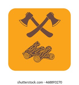 The ax and firewood icon. Flat Vector illustration