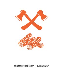The ax and firewood icon. Flat Vector illustration

