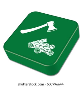 The ax and firewood icon. Flat Vector illustration
