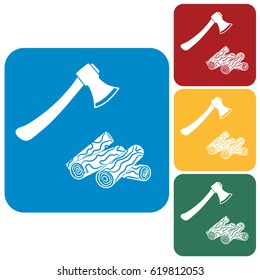 The ax and firewood icon. Flat Vector illustration