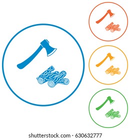 The ax and firewood icon. Flat Vector illustration