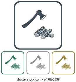 The ax and firewood icon. Flat Vector illustration