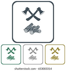 The ax and firewood icon. Flat Vector illustration

