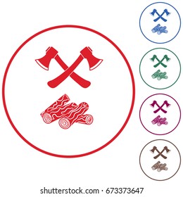 The ax and firewood icon. Flat Vector illustration

