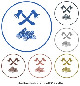 The ax and firewood icon. Flat Vector illustration


