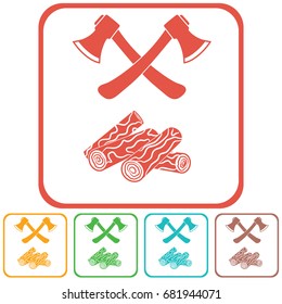 The ax and firewood icon. Flat Vector illustration

