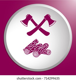 The ax and firewood icon. Flat Vector illustration

