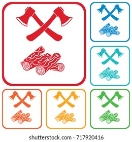 The ax and firewood icon. Flat Vector illustration