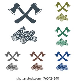 The ax and firewood icon. Flat Vector illustration