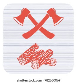 The ax and firewood icon. Flat Vector illustration

