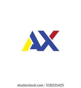 AX flat initial letter logo combining yellow blue red