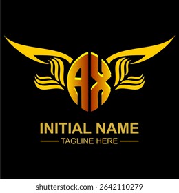AX Golden Wing Emblem Logo with elegant gold wings, sleek and modern design. Ideal for branding, creative projects, luxury businesses, or artistic ventures.