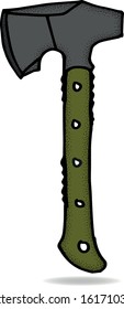 An ax with a green handle to fell trees