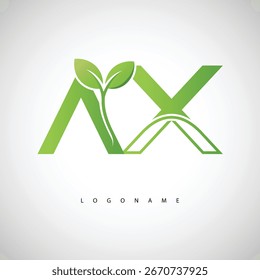 AX Green Leaf Logo - Minimal Eco Monogram for Organic Branding and Sustainable Identity Design