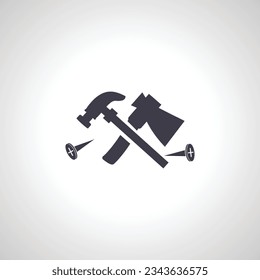 ax with hammer isolated icon