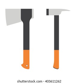 Ax and hammer. Set of garden tools icon in flat style