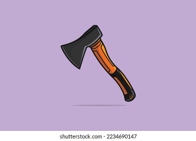 Ilustración vectorial de martillo de hacha. Concepto de icono de objetos de herramientas de trabajo de carpintería y construcción. Bosque y jardín de árboles de corte de madera de hacha diseño de vectores de martillo con sombra sobre fondo morado.