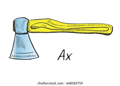 Ax, hand drawn doodle sketch in pop art style, vector color illustration