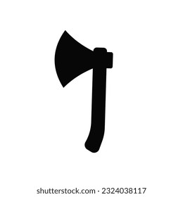 Ax con icono de identificador. Instrumento negro de trabajo con frente filoso metálico para cortar madera y armas pesadas en guerras vectoriales medievales