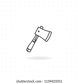 Ax icon, Black thin line Axe icon with shadow, Vector of Wood-cutting ax for camping and outdoor activities