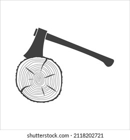 ax icon chopping log on white background