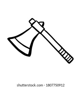 Ax icon. Side view. Black contour linear silhouette. Vector flat graphic hand drawn illustration. The isolated object on a white background. Isolate.