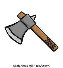 Ax Symbol. Seitenansicht. Zeichnen von Farbkarikaturen. Vektorflache, handgezeichnete Illustration. Das einzelne Objekt auf weißem Hintergrund. Isolieren.