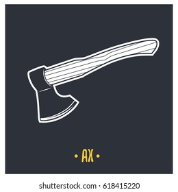 Ax illustration. Vector logotype isolated on black background.