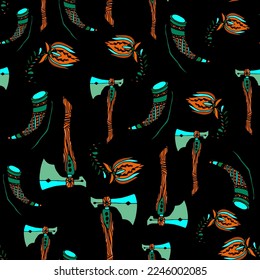 Ax image collected in patterns. Design gothic and medieval elements. Fantastic illusions on the theme of a hunter or a lumberjack.