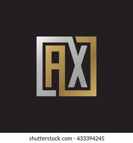 AX initial letters looping linked square elegant logo golden silver black background