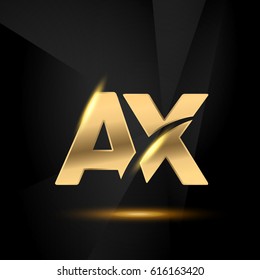 AX initial letters Swoosh shiny elegant logo golden chrome black background - stock vector