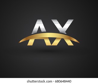 AX initial logo company name colored gold and silver swoosh design. vector logo for business and company identity.
