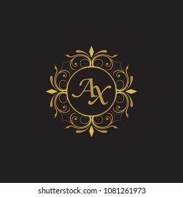 AX Initial logo. Ornament ampersand monogram golden logo black background
