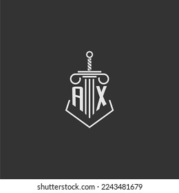 AX initial monogram law firm with sword and pillar logo design