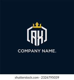 Diseño inicial del logotipo del monograma del AX para la imagen elegante de la corona de estilo hexágono