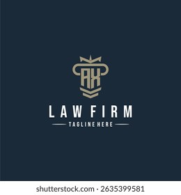 Firma de abogados con logotipo de monograma inicial de AX con diseño de pilar