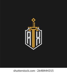 AX initial monogram for shield and sword style image